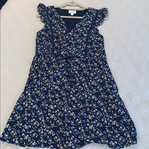 Everly Navy Blue Floral Button Down V-Neck Dress